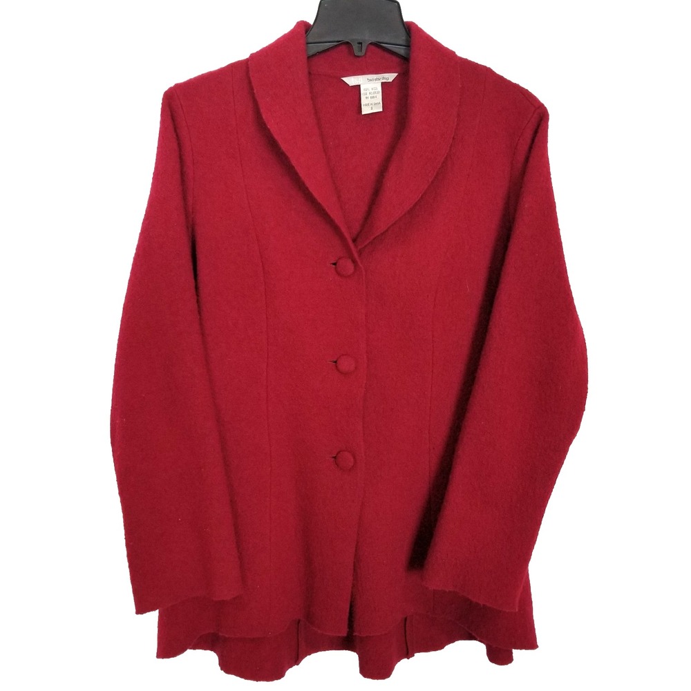 Two Star Dog Women Wool Jacket Blazer Sz S Red Button‎ Up Classic Preppy Church